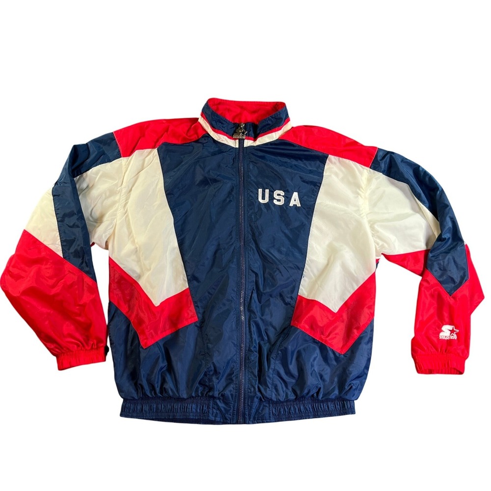 Vintage Starter Atlanta Olympic Games USA Windbreaker Mens Large Blue Colorblock